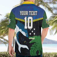 Custom Solomon Islands Rugby Hawaiian Shirt Arty Shark and Crocodile Solomon Islands National Emblems