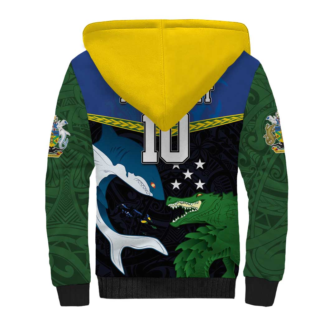 Custom Solomon Islands Rugby Sherpa Hoodie Arty Shark and Crocodile Solomon Islands National Emblems LT03 - Polynesian Pride