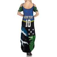 Custom Solomon Islands Rugby Summer Maxi Dress Arty Shark and Crocodile Solomon Islands National Emblems