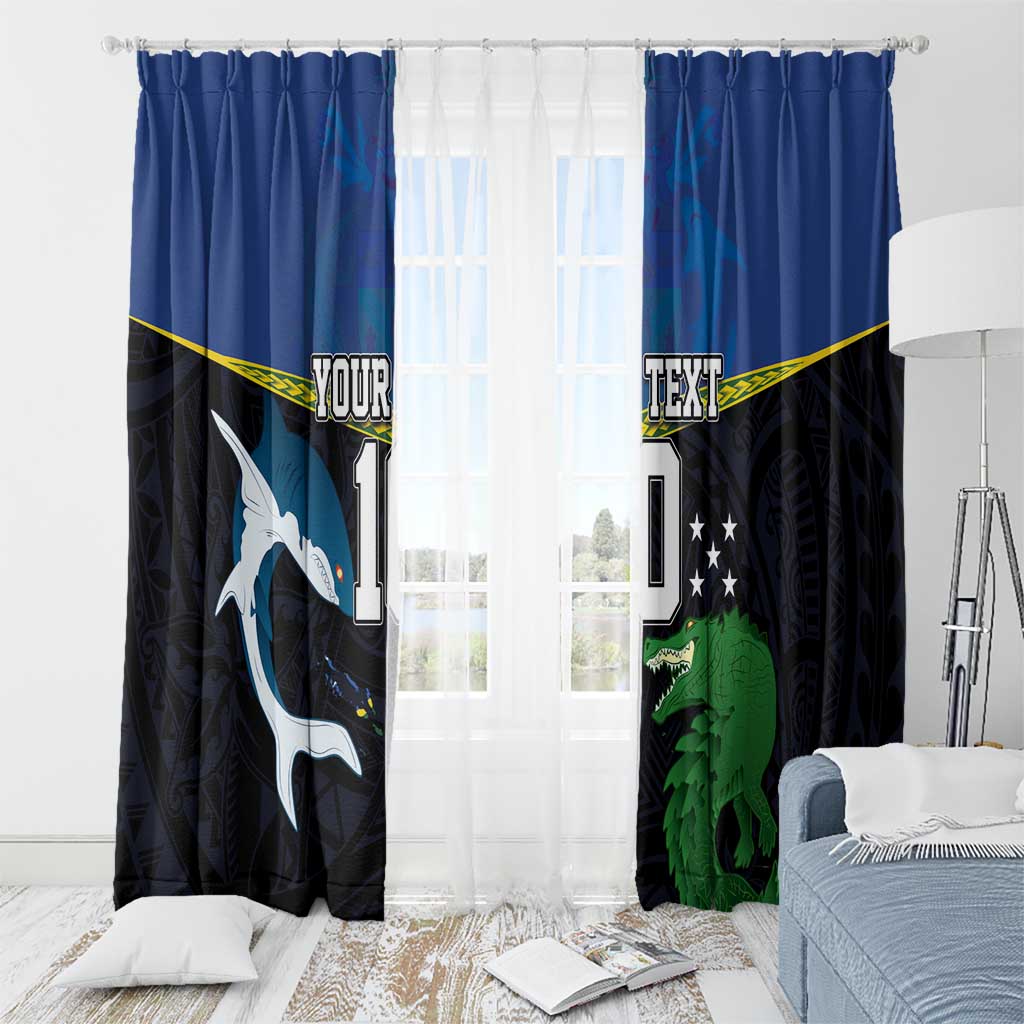 Custom Solomon Islands Rugby Window Curtain Arty Shark and Crocodile Solomon Islands National Emblems