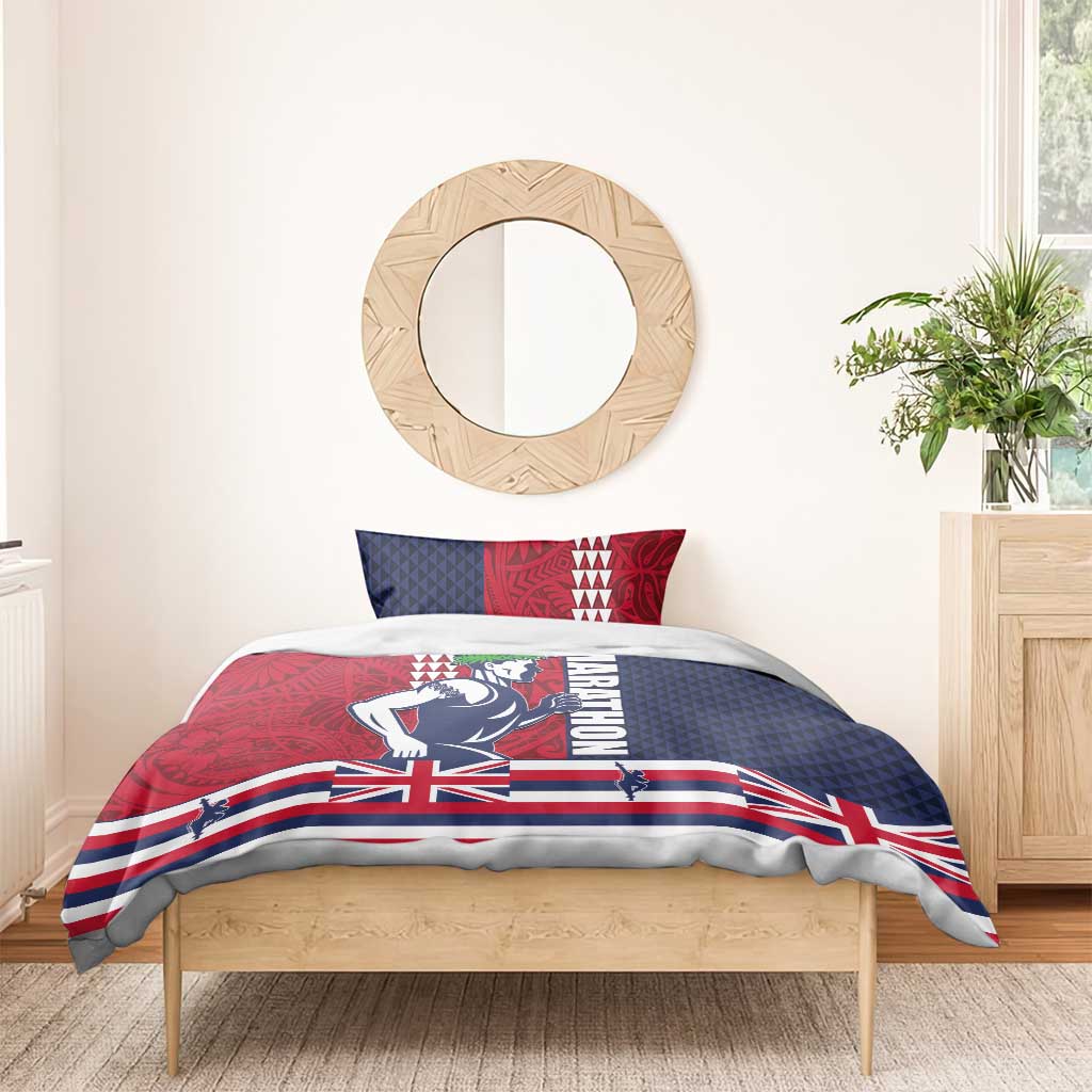Honolulu Running 2024 Bedding Set Marathon Competition Hula Runner and Kakau Art Tattoo
