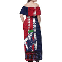 Honolulu Running 2024 Family Matching Off Shoulder Maxi Dress and Hawaiian Shirt Marathon Competition Hula Runner and Kakau Art Tattoo