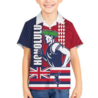 Honolulu Running 2024 Family Matching Tank Maxi Dress and Hawaiian Shirt Marathon Competition Hula Runner and Kakau Art Tattoo LT03 Son's Shirt Blue - Polynesian Pride