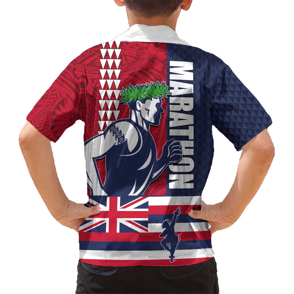 Honolulu Running 2024 Kid Hawaiian Shirt Marathon Competition Hula Runner and Kakau Art Tattoo