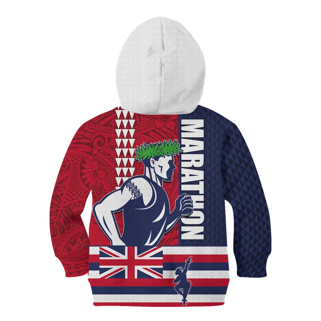 Honolulu Running 2024 Kid Hoodie Marathon Competition Hula Runner and Kakau Art Tattoo