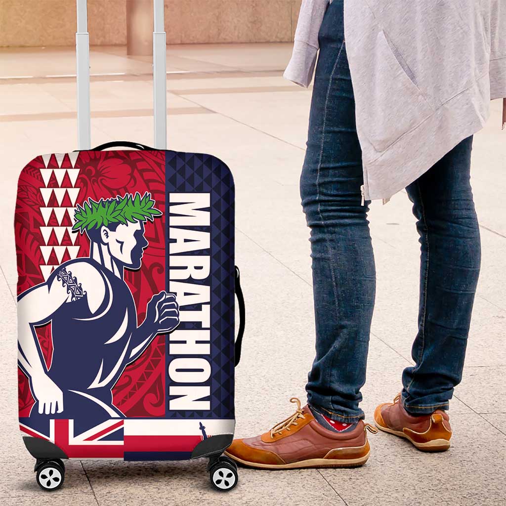 Honolulu Running 2024 Luggage Cover Marathon Competition Hula Runner and Kakau Art Tattoo LT03 Blue - Polynesian Pride