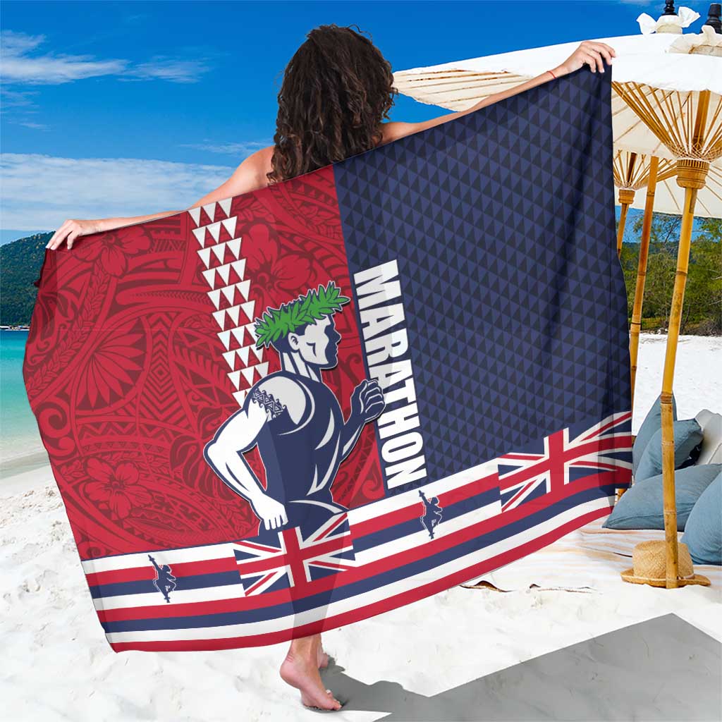 Honolulu Running 2024 Sarong Marathon Competition Hula Runner and Kakau Art Tattoo LT03 One Size 44 x 66 inches Blue - Polynesian Pride
