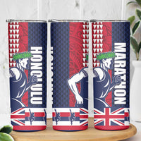 Honolulu Running 2024 Skinny Tumbler Marathon Competition Hula Runner and Kakau Art Tattoo