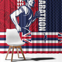 Honolulu Running 2024 Window Curtain Marathon Competition Hula Runner and Kakau Art Tattoo