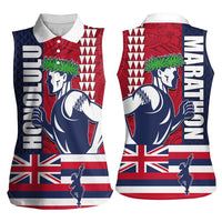 Honolulu Running 2024 Women Sleeveless Polo Shirt Marathon Competition Hula Runner and Kakau Art Tattoo