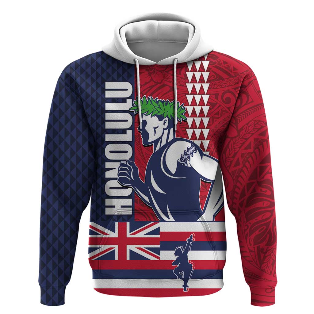 Honolulu Running 2024 Zip Hoodie Marathon Competition Hula Runner and Kakau Art Tattoo LT03 Pullover Hoodie Blue - Polynesian Pride
