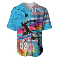Honolulu Anniversary 52nd Running Baseball Jersey Marathon Competition Kakau Pattern Blue Color LT03 Blue - Polynesian Pride