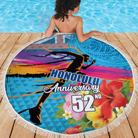 Honolulu Anniversary 52nd Running Beach Blanket Marathon Competition Kakau Pattern Blue Color