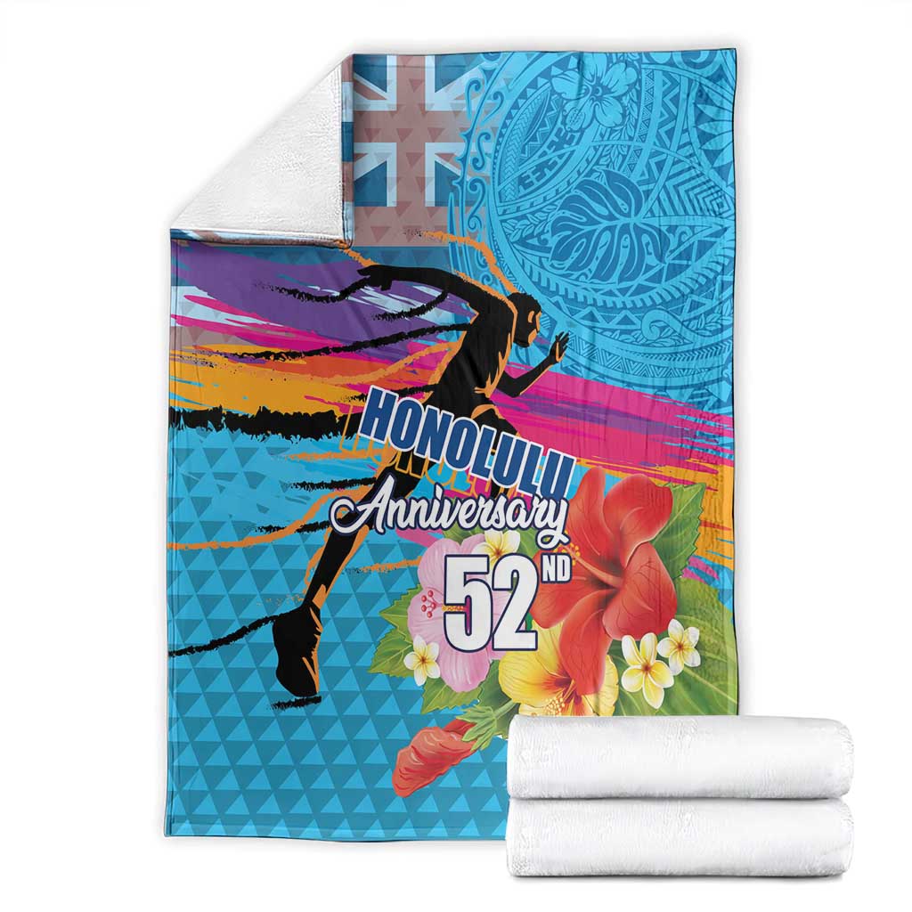 Honolulu Anniversary 52nd Running Blanket Marathon Competition Kakau Pattern Blue Color
