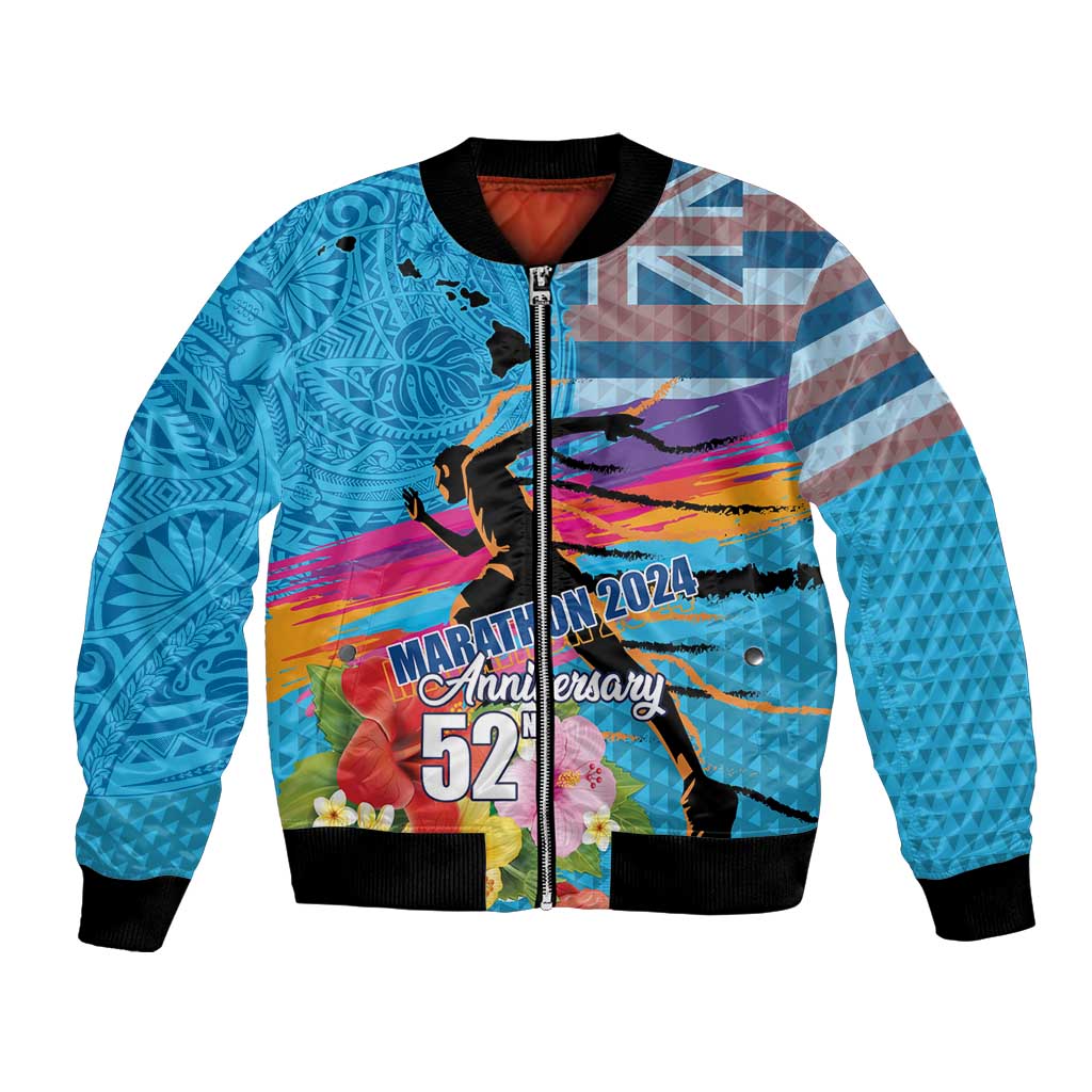 Honolulu Anniversary 52nd Running Bomber Jacket Marathon Competition Kakau Pattern Blue Color LT03 Unisex Blue - Polynesian Pride