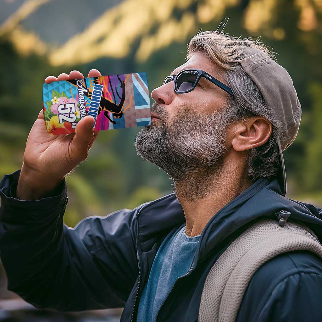 Honolulu Anniversary 52nd Running 4 in 1 Can Cooler Tumbler Marathon Competition Kakau Pattern Blue Color