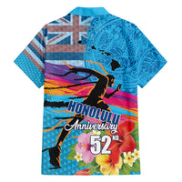 Honolulu Anniversary 52nd Running Family Matching Long Sleeve Bodycon Dress and Hawaiian Shirt Marathon Competition Kakau Pattern Blue Color