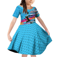 Honolulu Anniversary 52nd Running Family Matching Off Shoulder Short Dress and Hawaiian Shirt Marathon Competition Kakau Pattern Blue Color LT03 Daughter's Dress Blue - Polynesian Pride