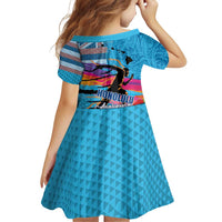 Honolulu Anniversary 52nd Running Family Matching Off Shoulder Short Dress and Hawaiian Shirt Marathon Competition Kakau Pattern Blue Color LT03 - Polynesian Pride