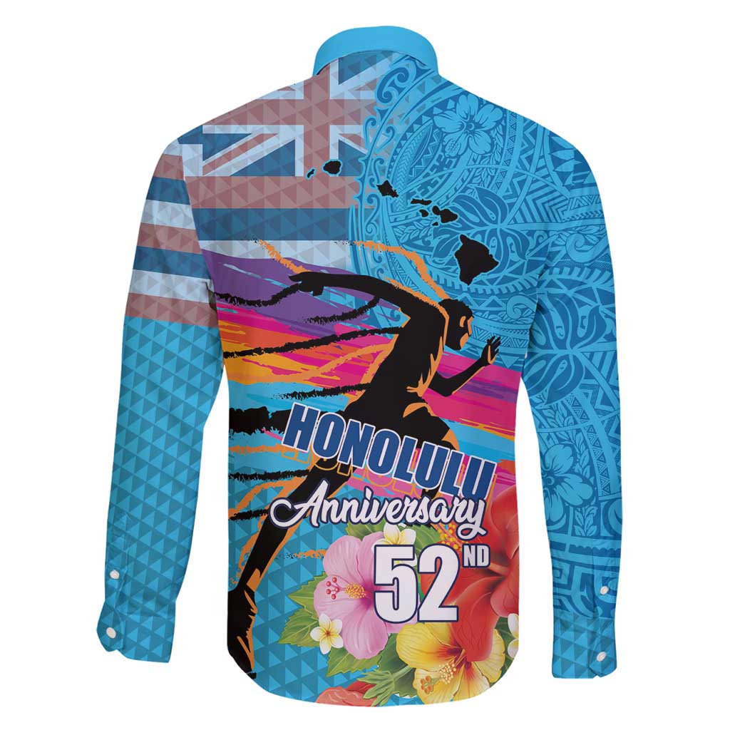 Honolulu Anniversary 52nd Running Family Matching Summer Maxi Dress and Hawaiian Shirt Marathon Competition Kakau Pattern Blue Color LT03 - Polynesian Pride