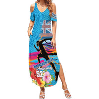 Honolulu Anniversary 52nd Running Family Matching Summer Maxi Dress and Hawaiian Shirt Marathon Competition Kakau Pattern Blue Color LT03 Mom's Dress Blue - Polynesian Pride