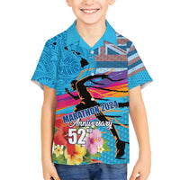 Honolulu Anniversary 52nd Running Family Matching Summer Maxi Dress and Hawaiian Shirt Marathon Competition Kakau Pattern Blue Color LT03 Son's Shirt Blue - Polynesian Pride