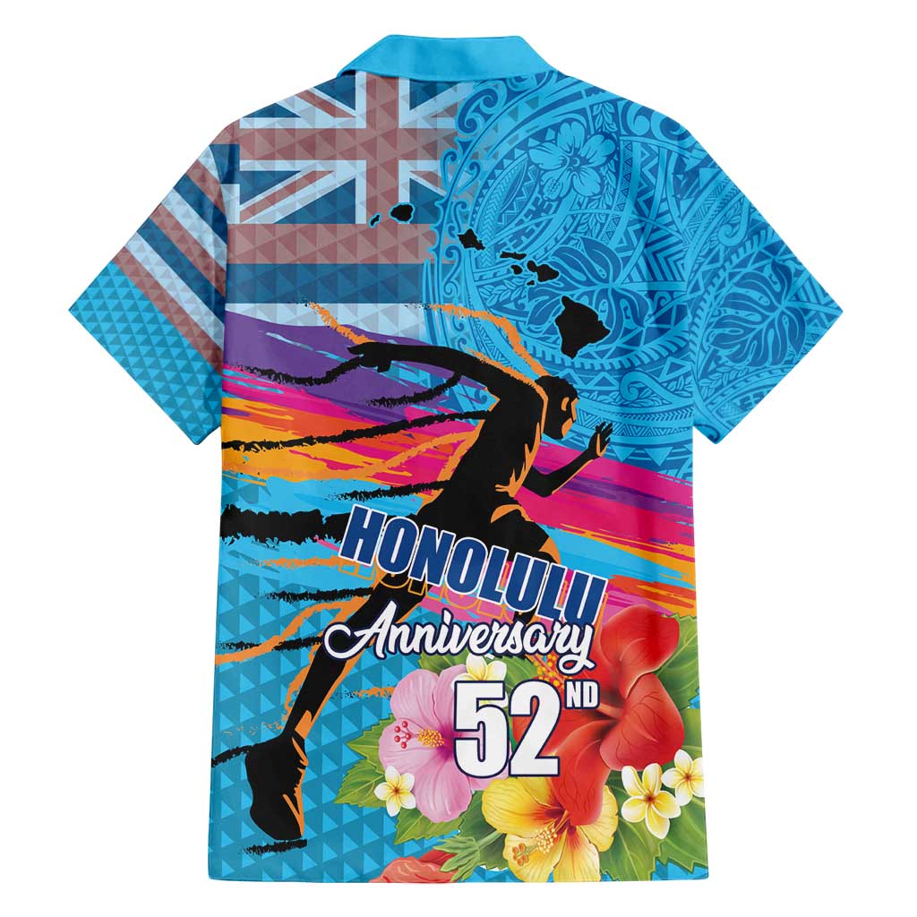 Honolulu Anniversary 52nd Running Family Matching Tank Maxi Dress and Hawaiian Shirt Marathon Competition Kakau Pattern Blue Color LT03 - Polynesian Pride