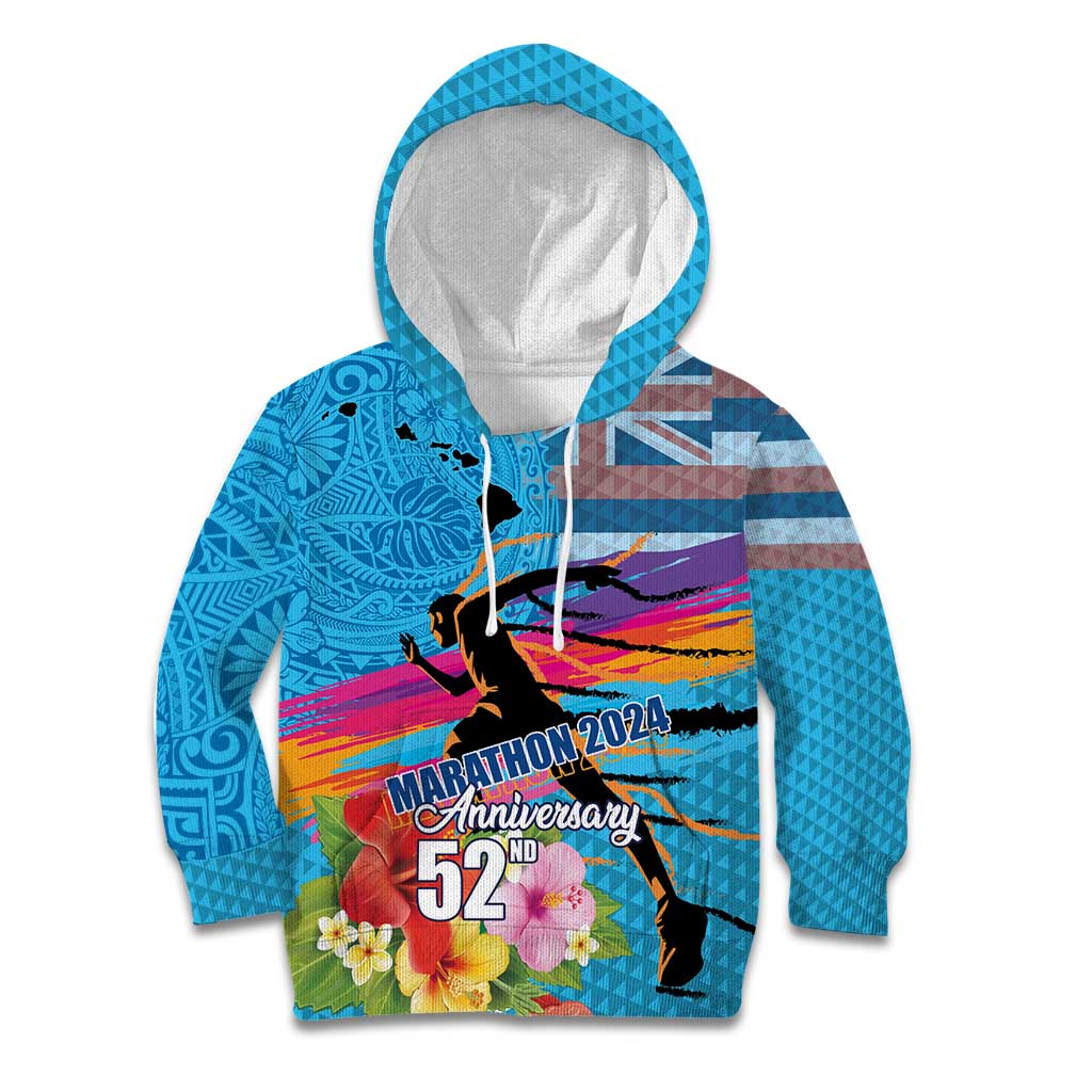 Honolulu Anniversary 52nd Running Kid Hoodie Marathon Competition Kakau Pattern Blue Color LT03 Hoodie Blue - Polynesian Pride