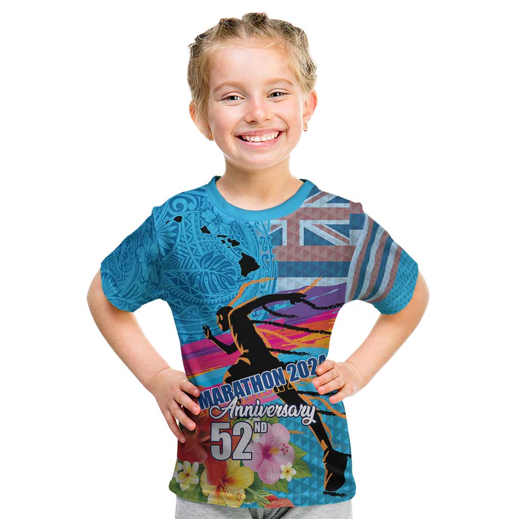 Honolulu Anniversary 52nd Running Kid T Shirt Marathon Competition Kakau Pattern Blue Color LT03 Blue - Polynesian Pride