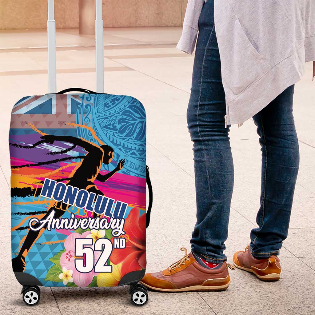 Honolulu Anniversary 52nd Running Luggage Cover Marathon Competition Kakau Pattern Blue Color LT03 Blue - Polynesian Pride