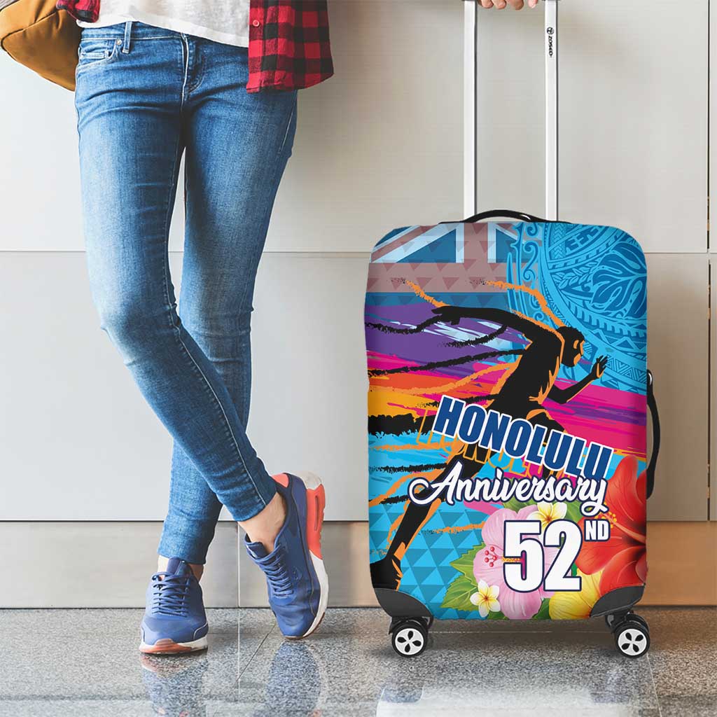 Honolulu Anniversary 52nd Running Luggage Cover Marathon Competition Kakau Pattern Blue Color