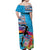 Honolulu Anniversary 52nd Running Off Shoulder Maxi Dress Marathon Competition Kakau Pattern Blue Color