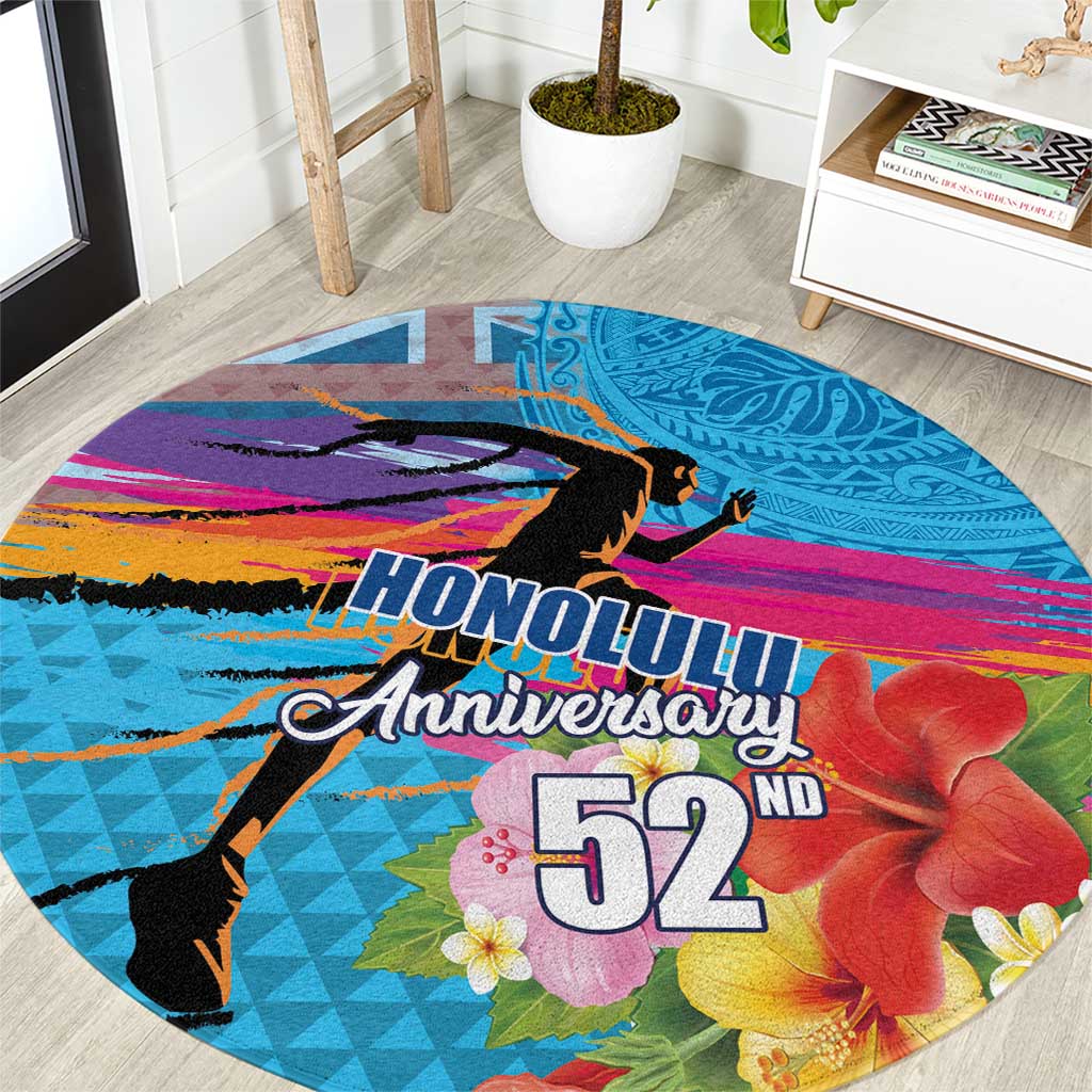 Honolulu Anniversary 52nd Running Round Carpet Marathon Competition Kakau Pattern Blue Color LT03 Blue - Polynesian Pride