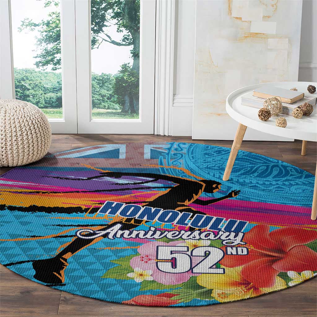 Honolulu Anniversary 52nd Running Round Carpet Marathon Competition Kakau Pattern Blue Color LT03 - Polynesian Pride