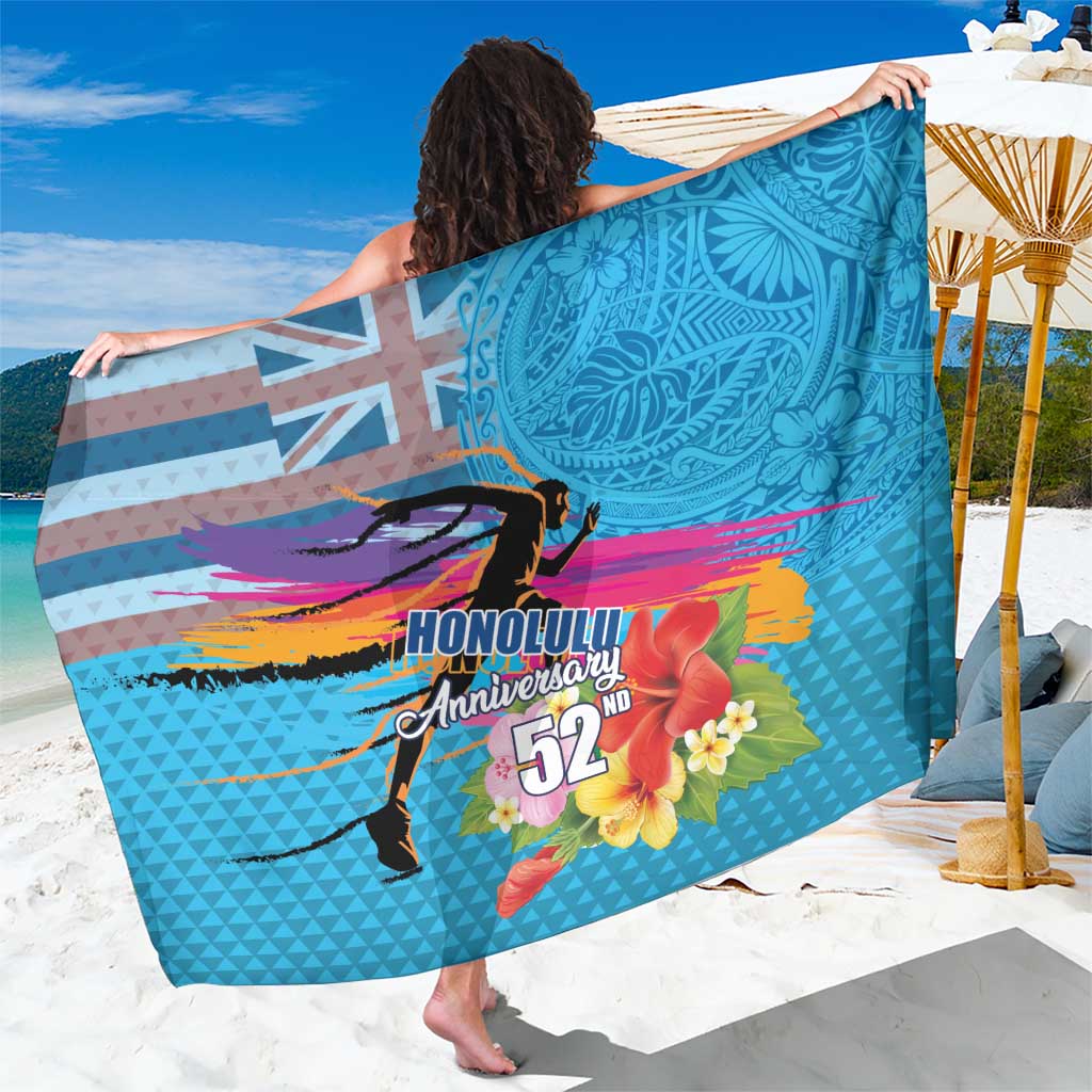 Honolulu Anniversary 52nd Running Sarong Marathon Competition Kakau Pattern Blue Color LT03 One Size 44 x 66 inches Blue - Polynesian Pride