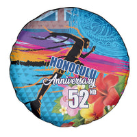 Honolulu Anniversary 52nd Running Spare Tire Cover Marathon Competition Kakau Pattern Blue Color