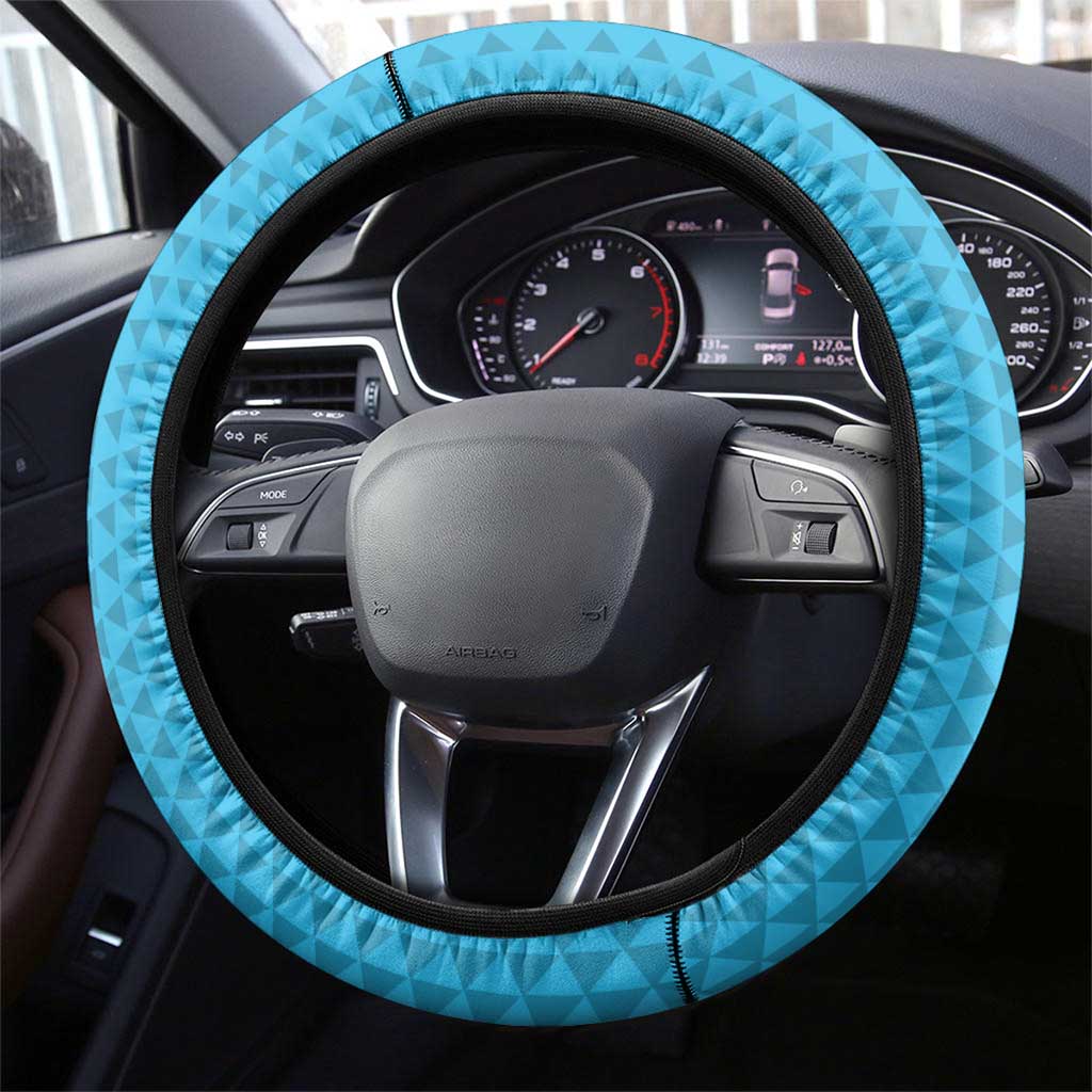 Honolulu Anniversary 52nd Running Steering Wheel Cover Marathon Competition Kakau Pattern Blue Color LT03 - Polynesian Pride
