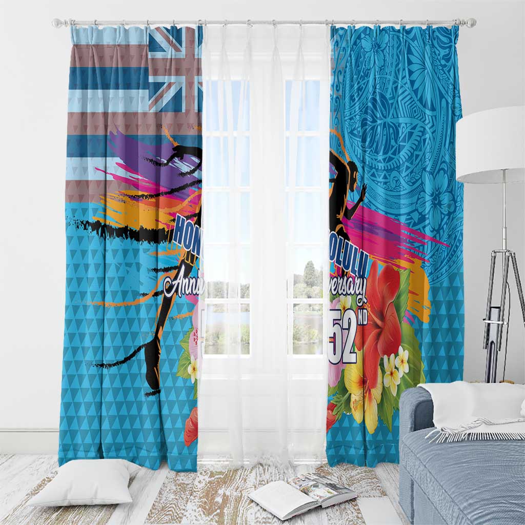 Honolulu Anniversary 52nd Running Window Curtain Marathon Competition Kakau Pattern Blue Color