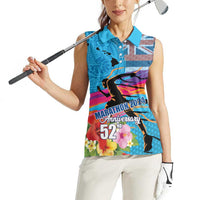 Honolulu Anniversary 52nd Running Women Sleeveless Polo Shirt Marathon Competition Kakau Pattern Blue Color