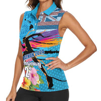 Honolulu Anniversary 52nd Running Women Sleeveless Polo Shirt Marathon Competition Kakau Pattern Blue Color