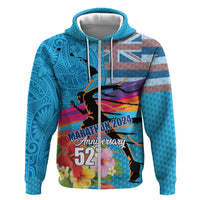 Honolulu Anniversary 52nd Running Zip Hoodie Marathon Competition Kakau Pattern Blue Color LT03 Zip Hoodie Blue - Polynesian Pride