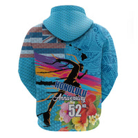 Honolulu Anniversary 52nd Running Zip Hoodie Marathon Competition Kakau Pattern Blue Color LT03 - Polynesian Pride
