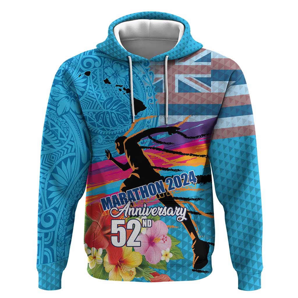 Honolulu Anniversary 52nd Running Zip Hoodie Marathon Competition Kakau Pattern Blue Color LT03 Pullover Hoodie Blue - Polynesian Pride