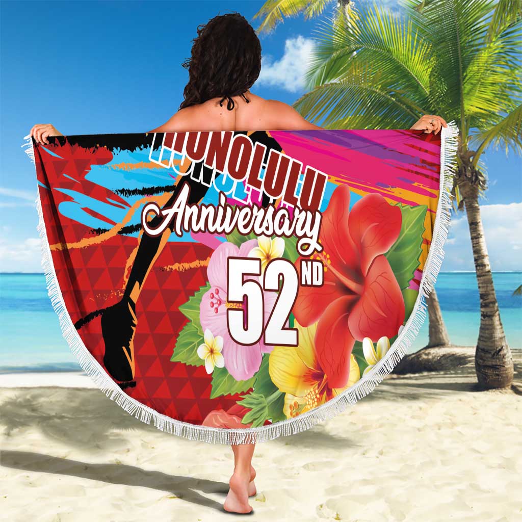 Honolulu Anniversary 52nd Running Beach Blanket Marathon Competition Kakau Pattern Red Color