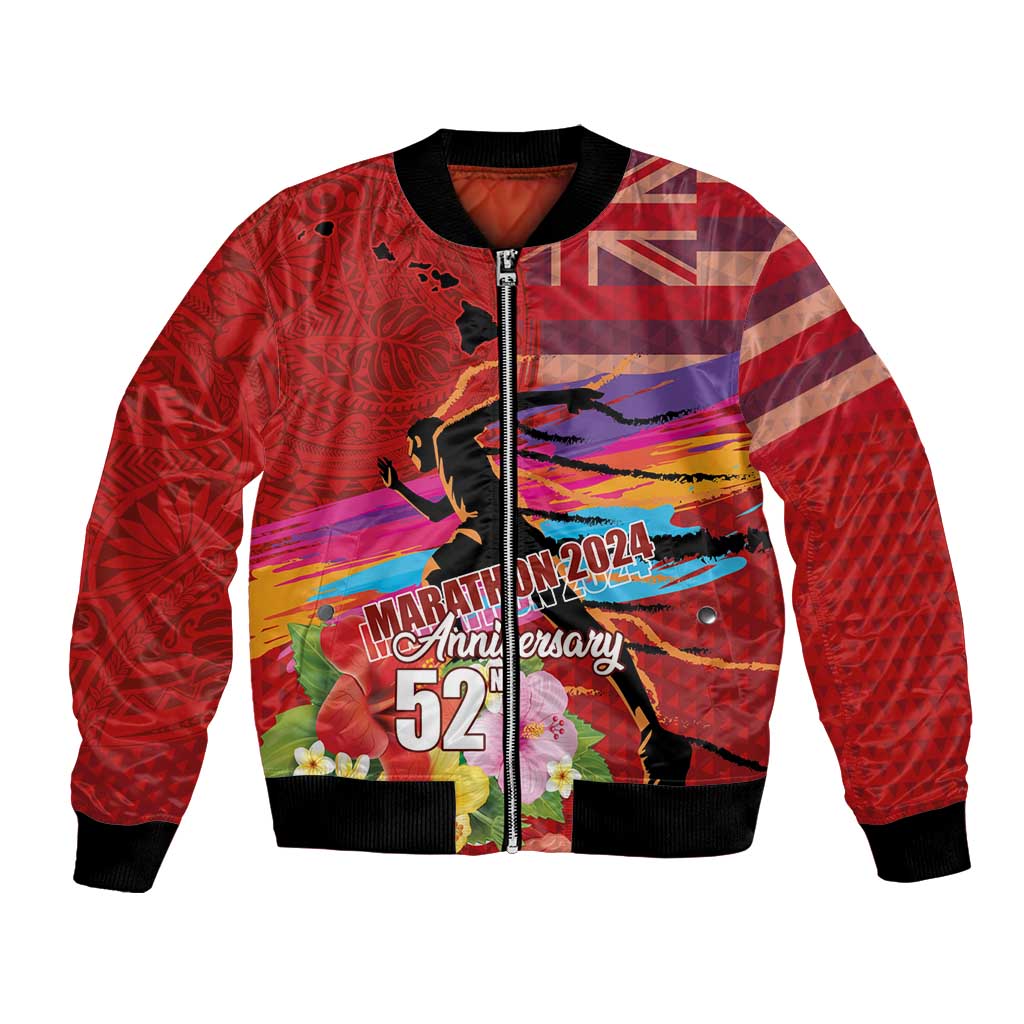 Honolulu Anniversary 52nd Running Bomber Jacket Marathon Competition Kakau Pattern Red Color LT03 Unisex Red - Polynesian Pride