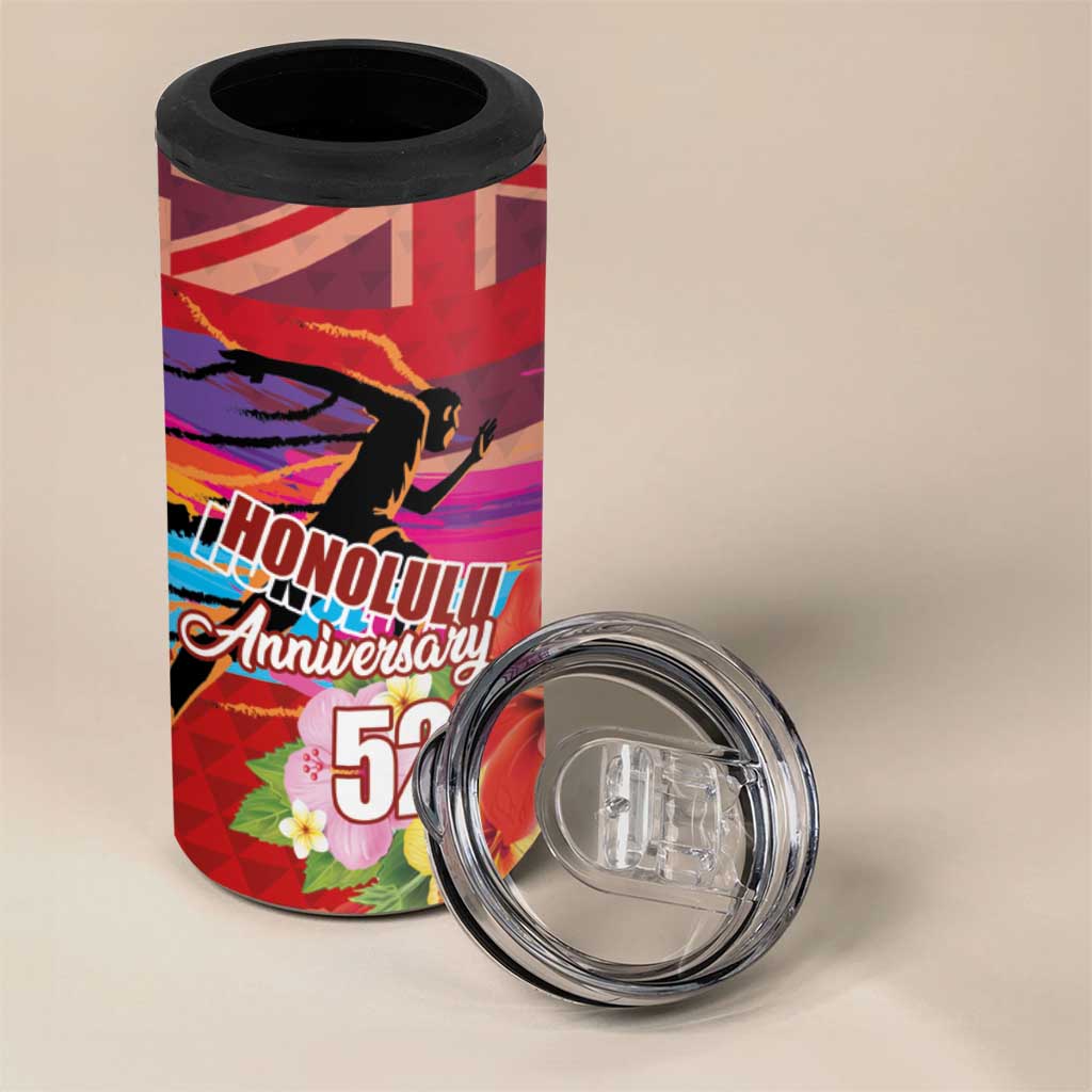 Honolulu Anniversary 52nd Running 4 in 1 Can Cooler Tumbler Marathon Competition Kakau Pattern Red Color