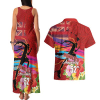 Honolulu Anniversary 52nd Running Couples Matching Tank Maxi Dress and Hawaiian Shirt Marathon Competition Kakau Pattern Red Color LT03 - Polynesian Pride
