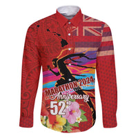 Honolulu Anniversary 52nd Running Family Matching Mermaid Dress and Hawaiian Shirt Marathon Competition Kakau Pattern Red Color LT03 Dad's Shirt - Long Sleeve Red - Polynesian Pride