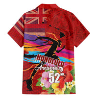 Honolulu Anniversary 52nd Running Family Matching Off Shoulder Maxi Dress and Hawaiian Shirt Marathon Competition Kakau Pattern Red Color