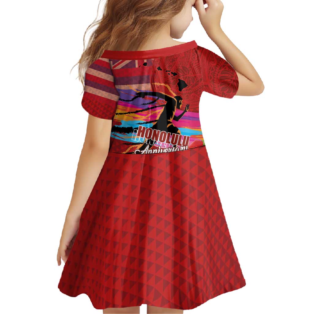 Honolulu Anniversary 52nd Running Family Matching Tank Maxi Dress and Hawaiian Shirt Marathon Competition Kakau Pattern Red Color LT03 - Polynesian Pride